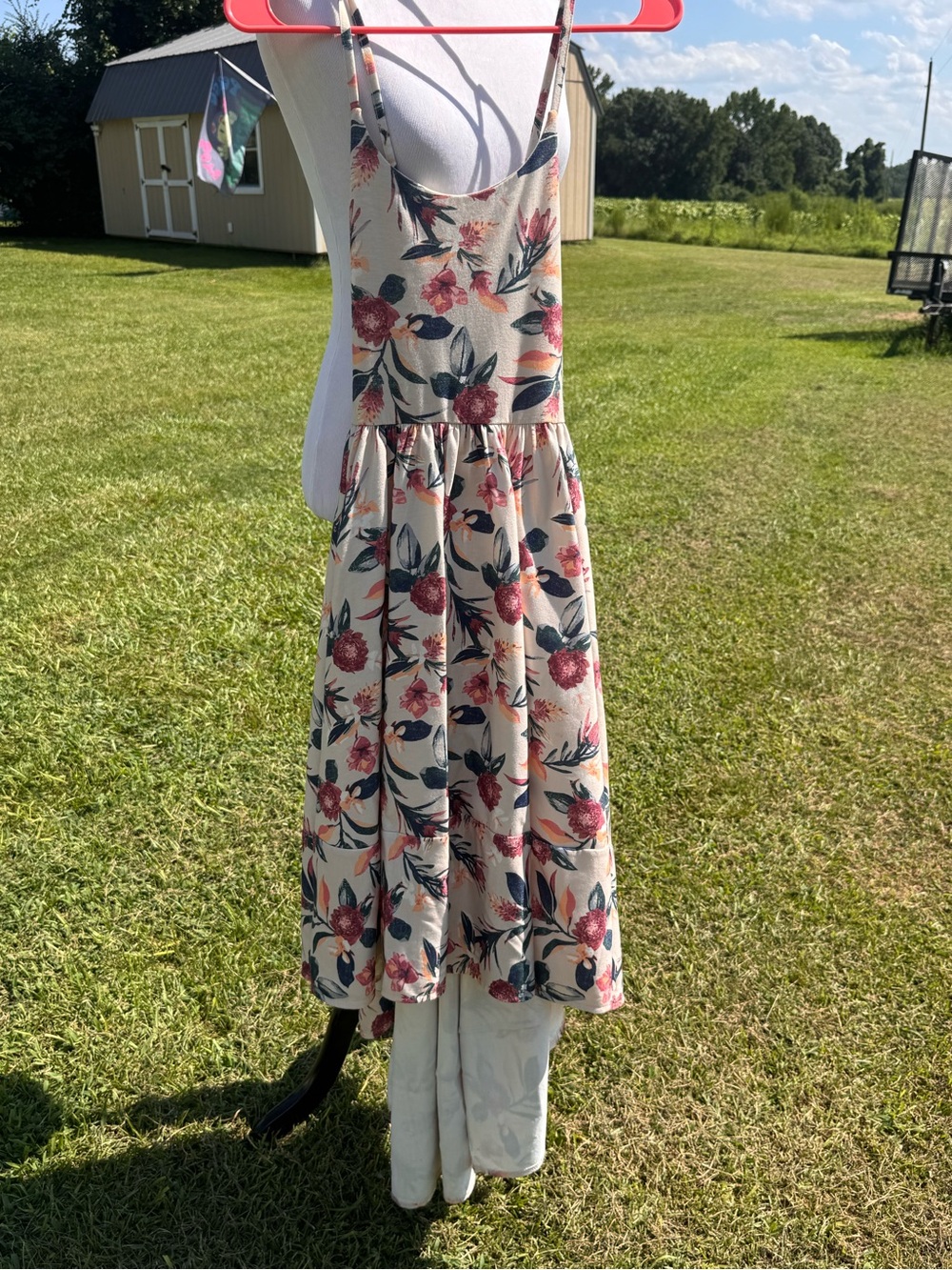 Girl’s Mia Floral Midi Sundress in Cream and Pink high/low
